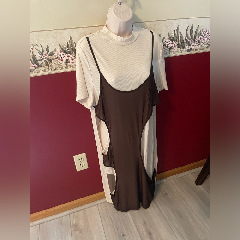 SHEIN Brown Cutout Slip Mini Dress